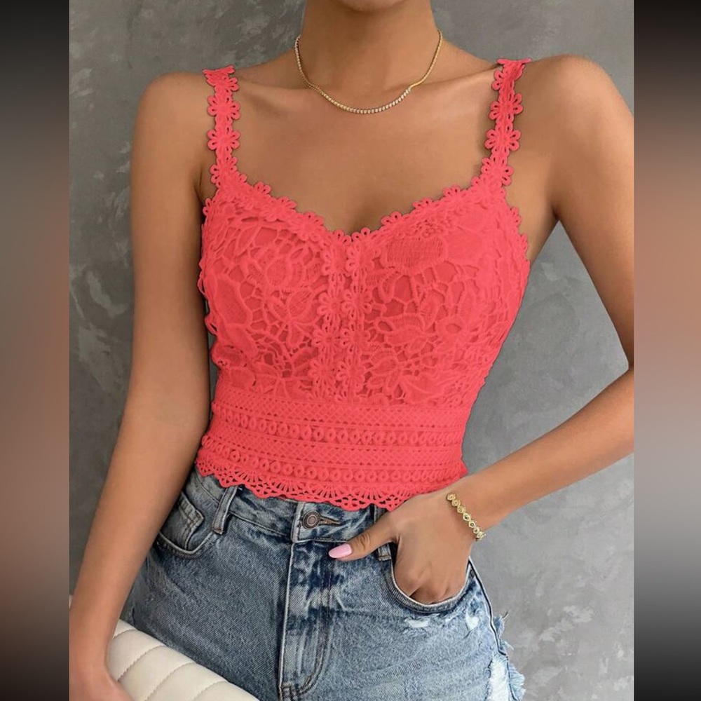 Boho floral embroidered lace cami crop top